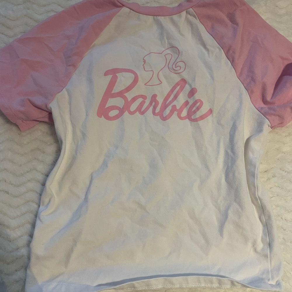 Barbie pink and white raglan baby tee